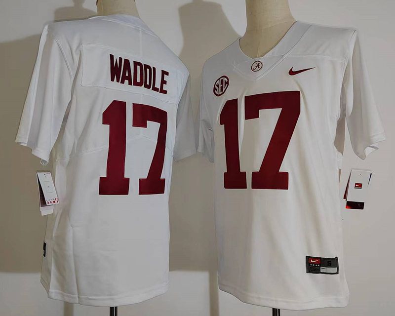 Men Alabama Crimson Tide 17 Waddle White Nike 2025 NCAA Jersey